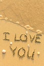 I Love You - text written on sandy beach Royalty Free Stock Photo