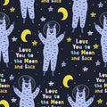 I love you to the moon and back seamless pattern with cute llama Royalty Free Stock Photo