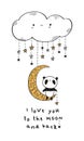 I love you to the moon. Greeting card with cute panda.