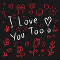 I love you too hand drawn vector illustration Royalty Free Stock Photo