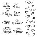 I love you. Vector set of hand drawn lettering phrases. Romantic typography design for Valentines Day. Royalty Free Stock Photo