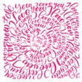 I love you. Vector Valentines Day text circle calligraphy hand drawn letters. Romantic quote for design greeting cards Royalty Free Stock Photo
