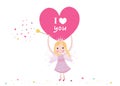 I love you writing fairy holding heart valentine's day greeting card vector