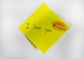 I love you, yellow sticker on the door fridge magnet