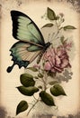 Butterfly on a Pink Flower in High Greenish-Blue Tones