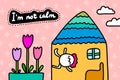 I`m not calm hand drawn vector illustration in cartoon comic style man running around house