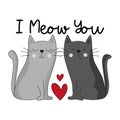 I meow You - cute hand drawn cats with hearts