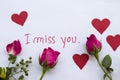 I miss you message card with draw red heart Royalty Free Stock Photo