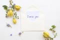 I miss you message card handwriting with ylang flower Royalty Free Stock Photo