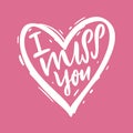 I miss you vector lettering text. Modern brush calligraphy. Isolated on pink background Royalty Free Stock Photo