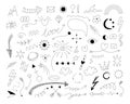 2101.i010.n012.S.c12.1396995566.Doodle symbols. Hand drawn thin line arrows with scribble emphasis crown and love heart Royalty Free Stock Photo