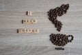 I need coffee word qoute with Roasted coffee beans placed in the Royalty Free Stock Photo