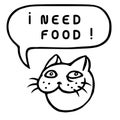I Need Food! Cartoon Cat Head. Speech Bubble. Vector Illustration. Royalty Free Stock Photo