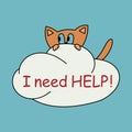 I need help.Cute little kitten hanging on a cloud.