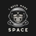 I Need More Space. Vector Typography Quote with Smiling Chimpanzee Ape. Astronaut Helmet, Funny Monkey. Spaceman Design