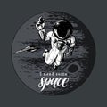 I Need Some Space handwritten phrase. Drawn vector illustration of astronaut and space shuttle on Jupiter background.