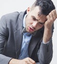 I no longer have the strength. I hate my office work. Young businessman working in the office. (Low wages, overtime working hours Royalty Free Stock Photo