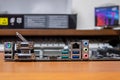 I/O panel of a computer motherboard put on a desk Royalty Free Stock Photo