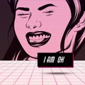 I am ok. Vector poster with hand drawn illustration of smiling girl .