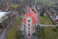 IÃâowa, town in Poland, parish church, view from the drone.