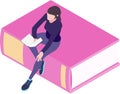 Woman reading book, ebook colorful illustration Royalty Free Stock Photo