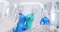 I am a robot point of view. Hands in front of the face. View from a bed on robots and technological equipment 3d-illustration