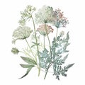 Watercolor Queen Annes Lace Floral Clipart. Beautiful Watercolor set . Isolated on White Background.