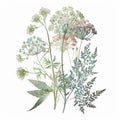 Watercolor Queen Annes Lace Floral Clipart. Beautiful Watercolor set . Isolated on White Background.