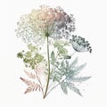 Watercolor Queen Annes Lace Floral Clipart. Beautiful Watercolor set . Isolated on White Background.