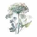 Watercolor Queen Annes Lace Floral Clipart. Beautiful Watercolor set . Isolated on White Background.