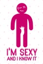 I am sexy and I know it funny concept vector cartoon icon or logo with confident blinking flirting man
