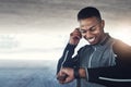 I smashed my record. a handsome young man checking his watch while exercising outside. Royalty Free Stock Photo