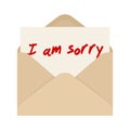 I am sorry card in brown envelope. The letter pulled out from an envelope