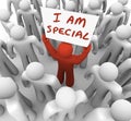 I Am Special Man Holding Sign Standing Out Crowd Different Unique Royalty Free Stock Photo