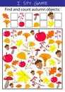 I spy autumn objects - educational game for kids. Math worksheet for kindergarten, school, preschool. Development of numeracy skil Royalty Free Stock Photo