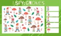 I spy game. Childrens educational fun. Count how many gnomes.