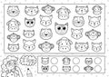 I spy game coloring page for kids. Find and count cute animals Royalty Free Stock Photo