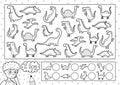 I spy game coloring page for kids. Find and count cute dinosaurs Royalty Free Stock Photo