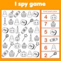 I spy game. Find and count objects. Halloween activity for kids, toddlers, children