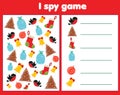 I spy game for toddlers. Find and count objects. Counting educational children activity. Christmas and new year holidays theme