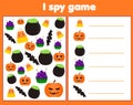 I spy game for toddlers. Find and count objects. Counting educational children activity. Halloween theme Royalty Free Stock Photo