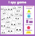 I spy game for toddlers. Find and count objects. Educational activity for children. Learning geometric shapes