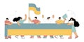 I stand with Ukraine. Rally in support of Ukraine. Group of people with flags of Ukraine. Vector illustration isolated