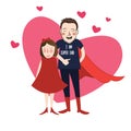 I am super dad illustration cartoon girl daughter with her lovely father