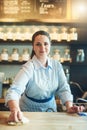 I take great pride in this place. Portrait of a young woman cleaning a countertop in her cafe. Royalty Free Stock Photo