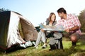 I think this route will be most enjoyable. A young couple looking at their destination on a map. Royalty Free Stock Photo