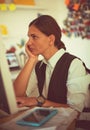 FBI female working agent in her office. Focus is on woman I am so tired Royalty Free Stock Photo