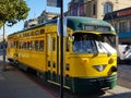 One of the local trams or cable cars in San Francisco, parked at Fisherman\'s Wharf