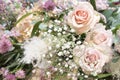 Main bouquet of pink flowers and white gypsophila Royalty Free Stock Photo