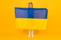 I am ukrainian and proud of it. Patriotic education. Happy independence day. Kid hold ukrainian flag. Patriotism love